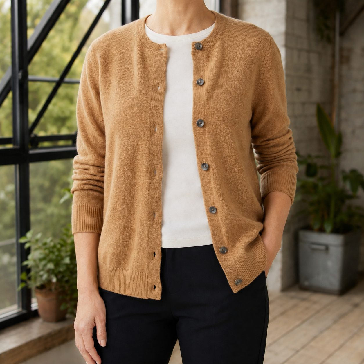 Women’s Soft-Knit Cardigan with Round Neck