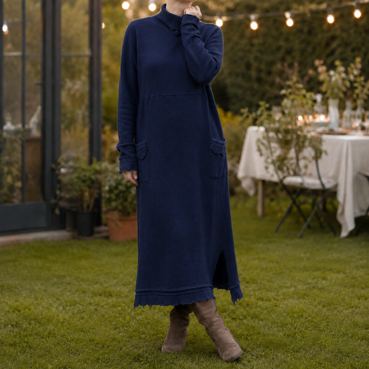 Relaxed Fit Maxi Sweater Dress with Pockets