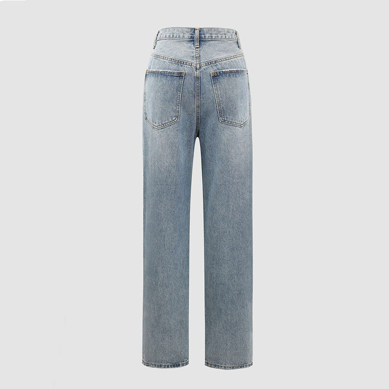 Women's Wide-Leg Jeans with Asymmetrical Crossed Waistband