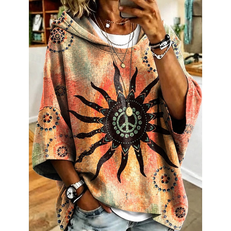 Women’s Floral Print Hooded Sweatshirt