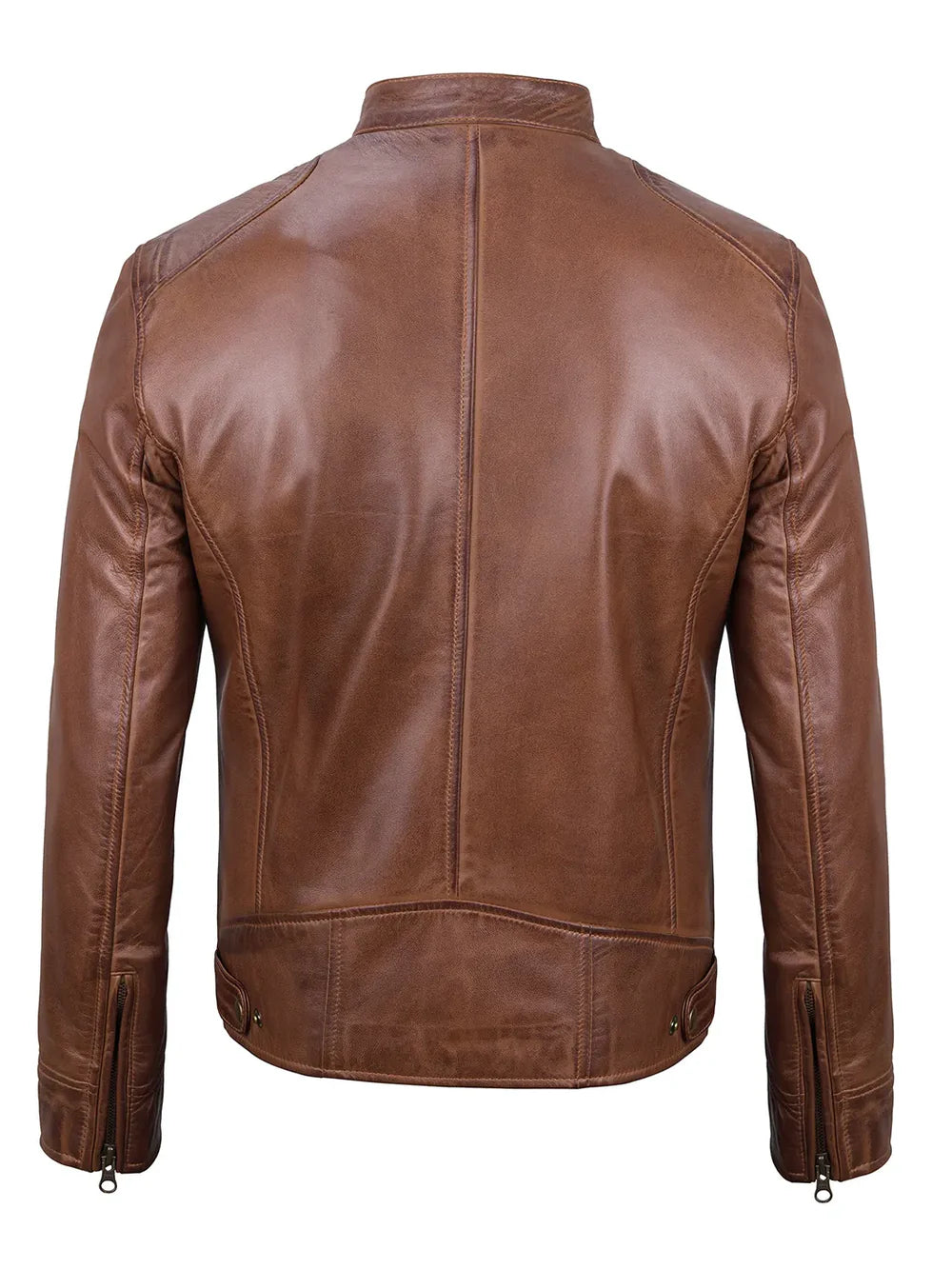 Men's Leather Jacket with Stand-Up Collar