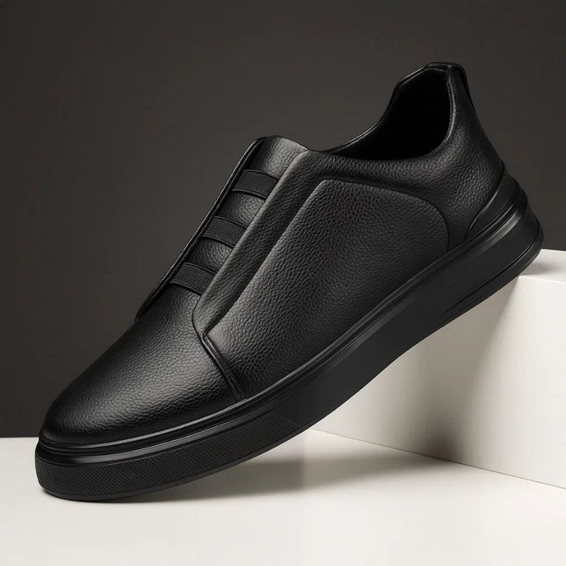 Sneakers Men's Slip-On in Genuine Leather with Elastic Laces and Rubber Sole