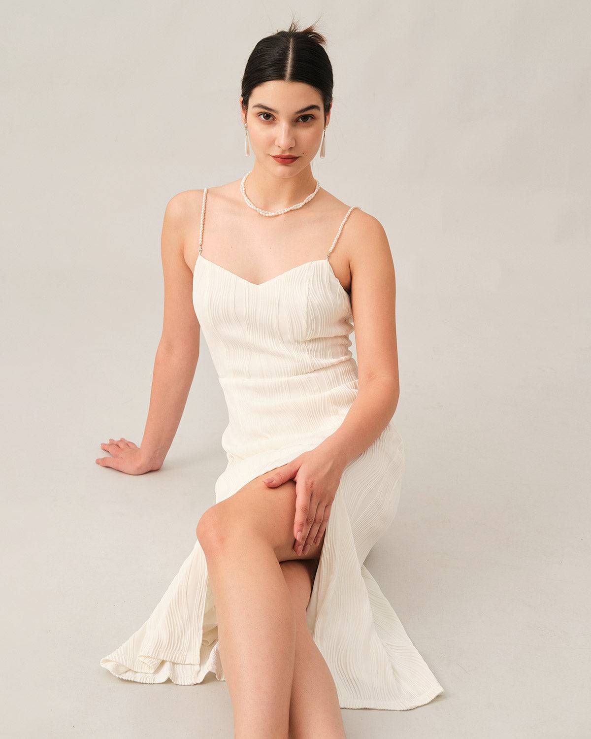 Formal Pearl Strap Midi Dress