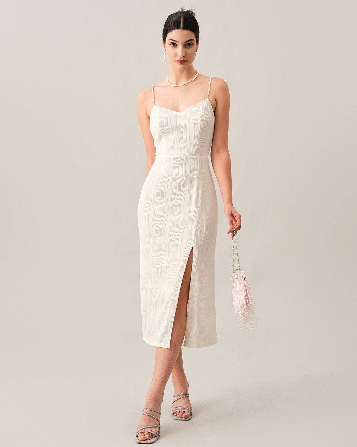 Formal Pearl Strap Midi Dress