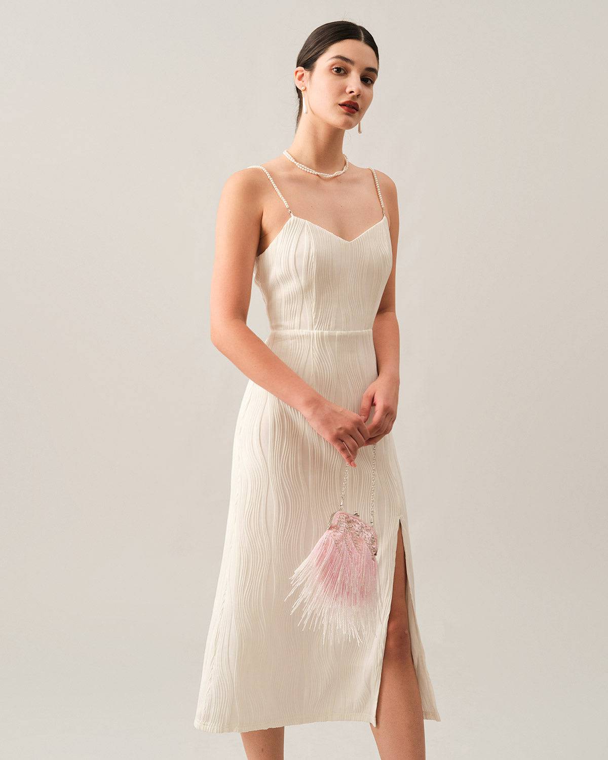 Formal Pearl Strap Midi Dress