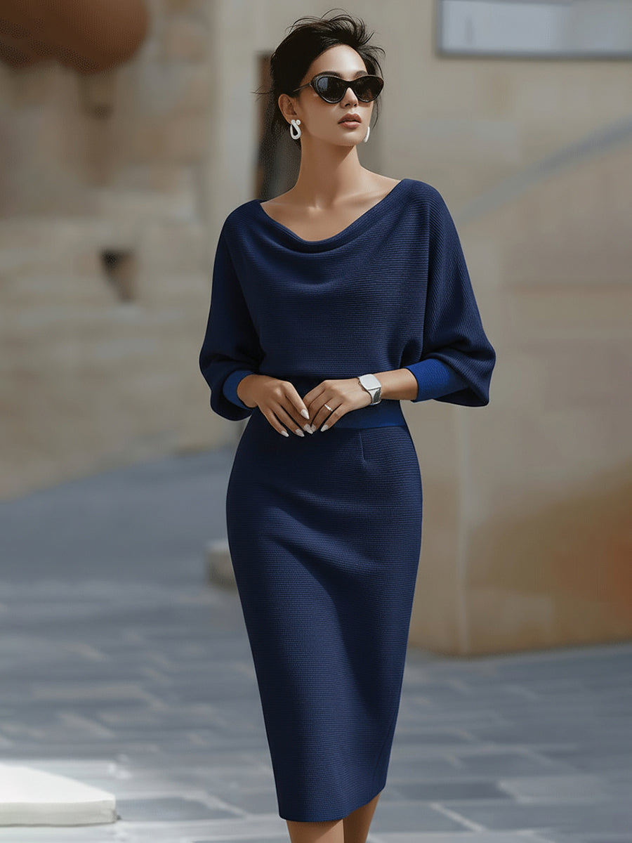 Elegant White Batwing Sleeve Midi Dress