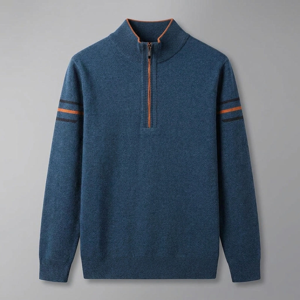 Men’s Quarter Zip Sweater with Contrast Stripes