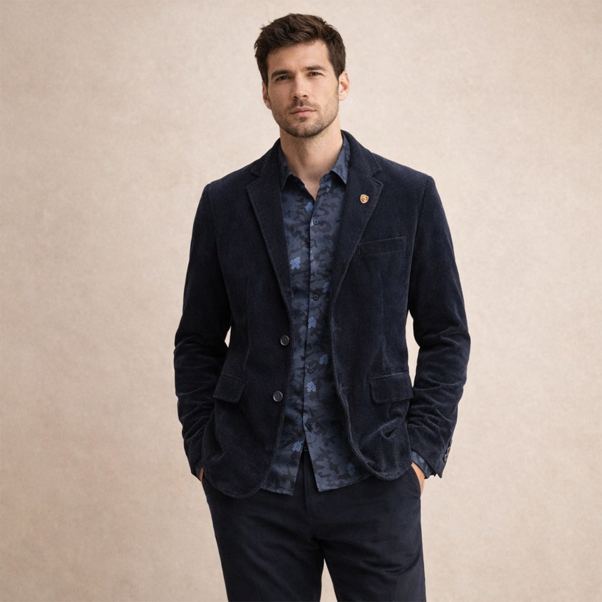 Men’s Ribbed Velvet Blazer with Elbow Patches