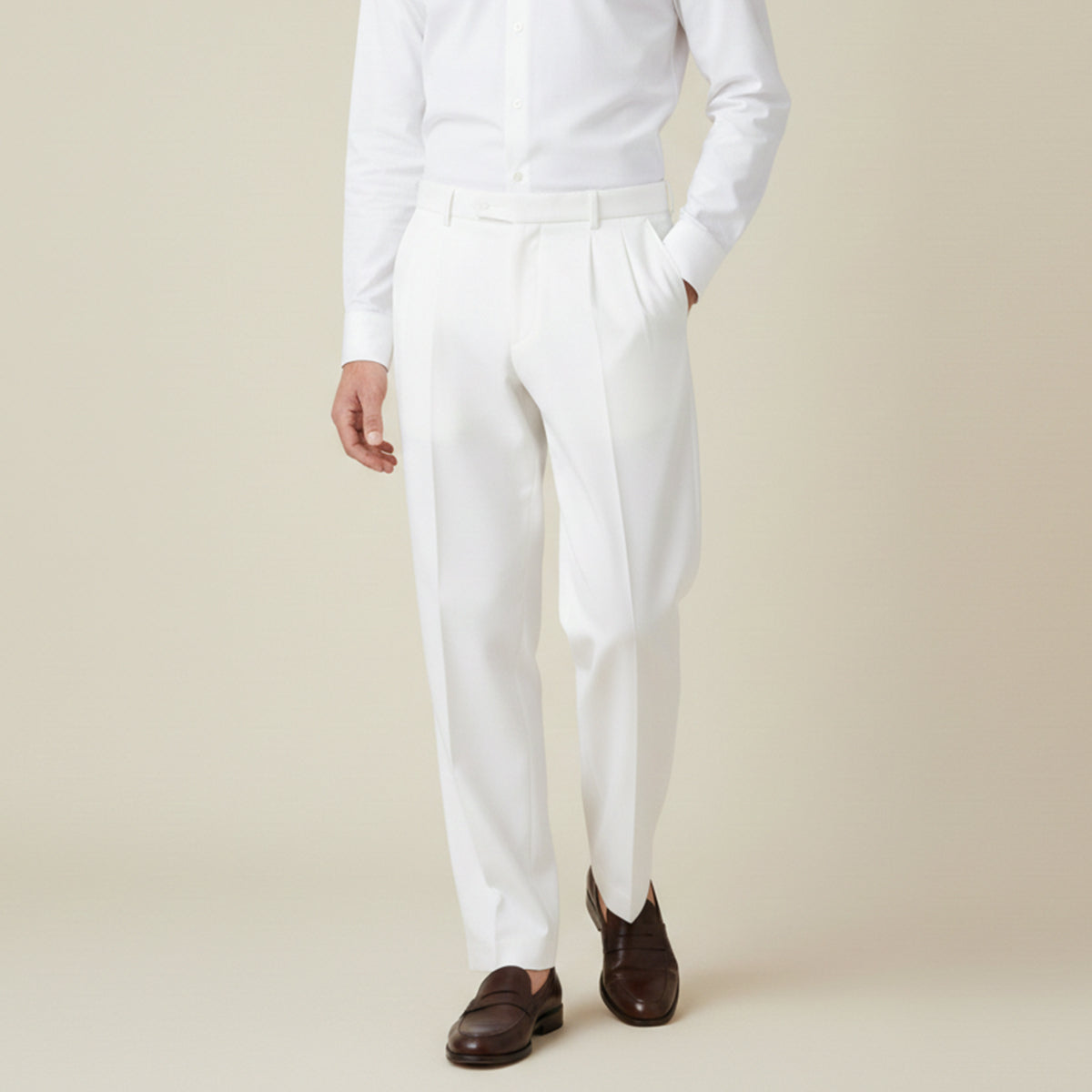 Linen Pants with Elastic Waist and Straight Legs