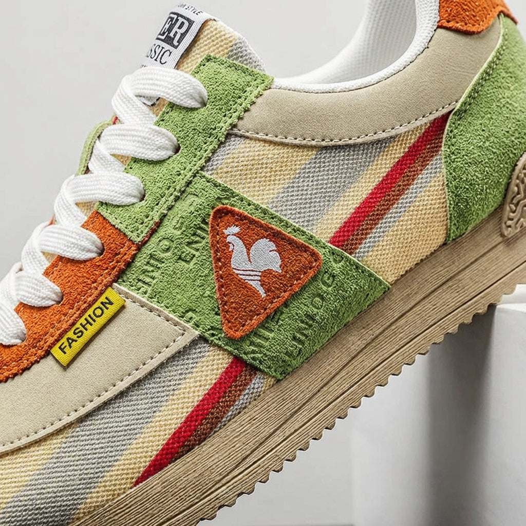 Sneakers in Retro Suede and Mesh with Sculpted Non-Slip Sole