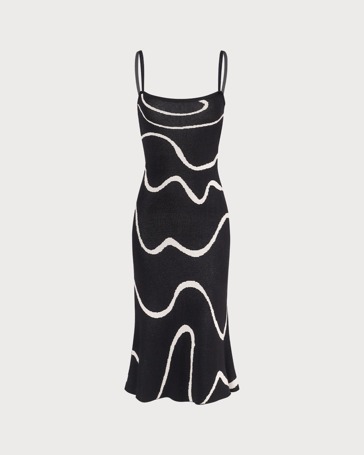 Black Wave Mermaid Hem Knit Midi Dress