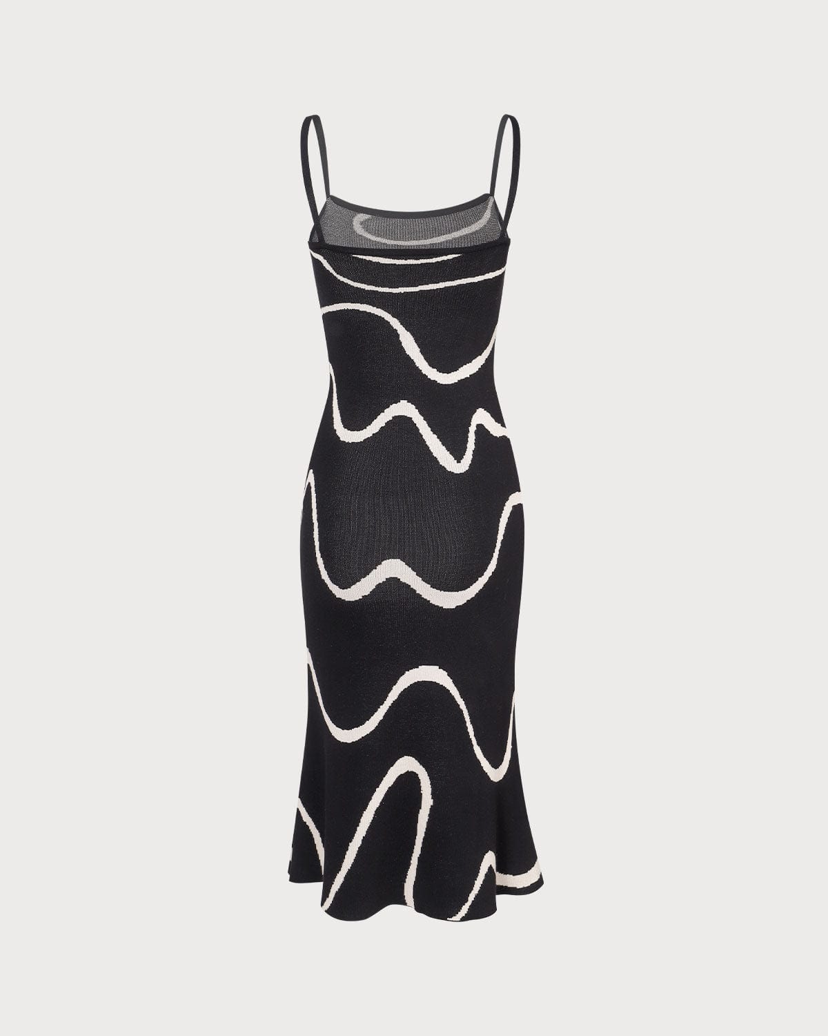 Black Wave Mermaid Hem Knit Midi Dress
