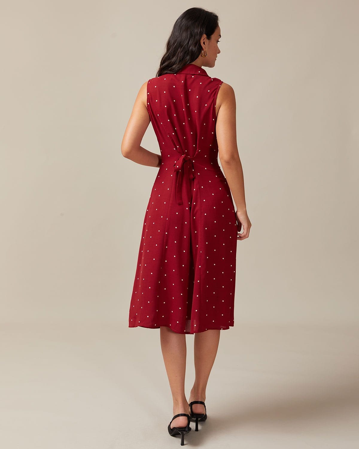 Red Polka Dot Tie Back Midi Dress