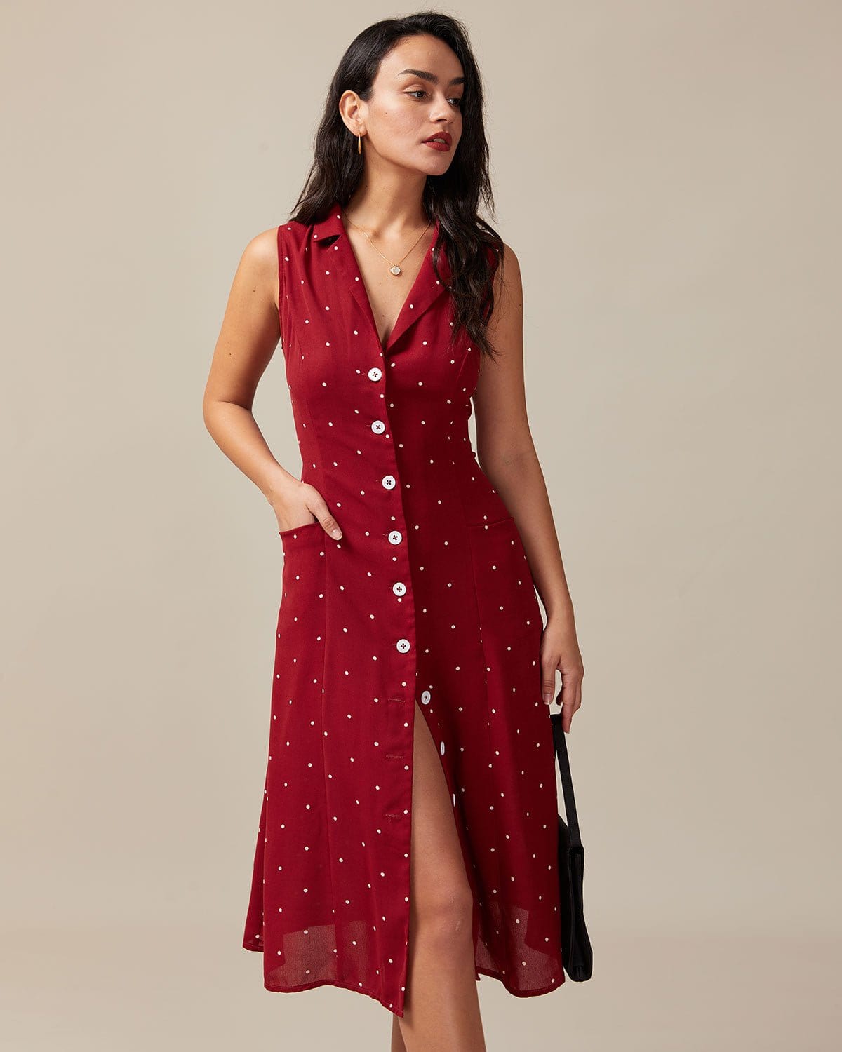 Red Polka Dot Tie Back Midi Dress