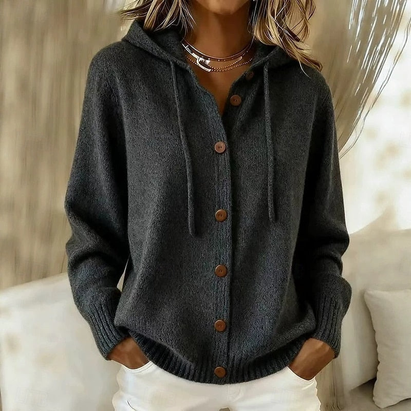 Women's Hooded Button-Down Cardigan, Relaxed Fit