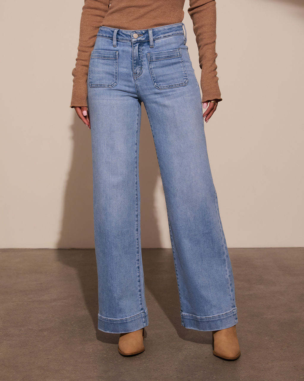 Baggy Jeans Women High Waist Wide Leg Patch Pockets