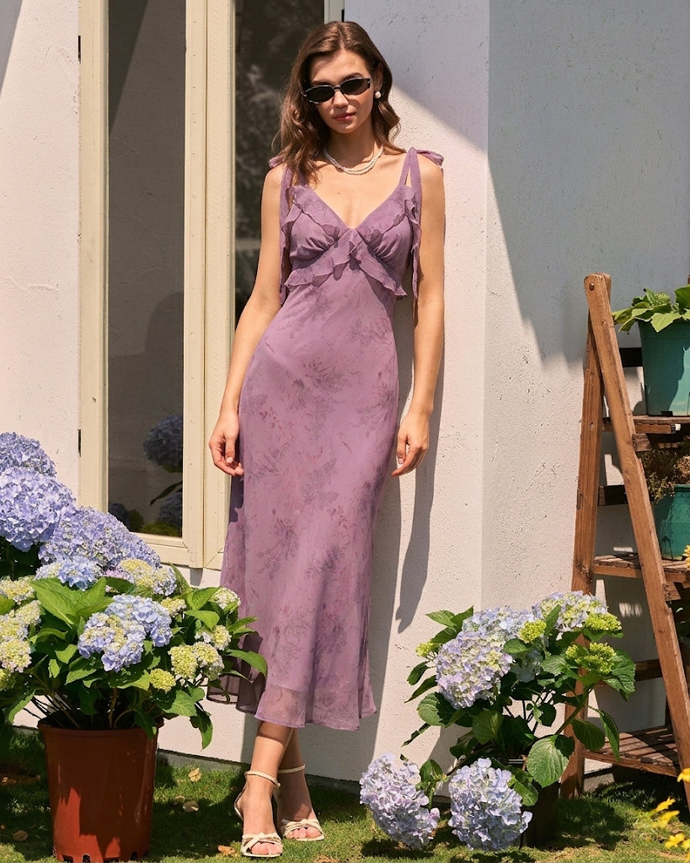 Ruffle Strap Floral Midi Dress