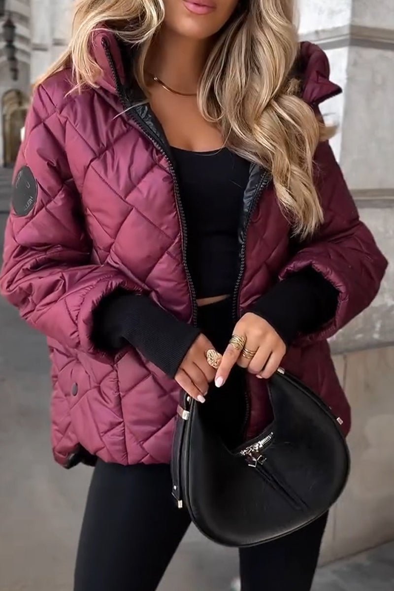 Puffer Jacket Women Diamond Quilted Hooded Oversize