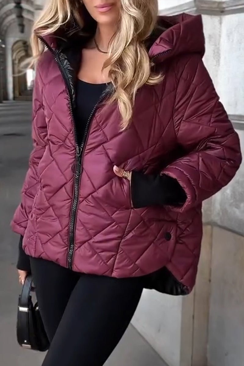 Puffer Jacket Women Diamond Quilted Hooded Oversize